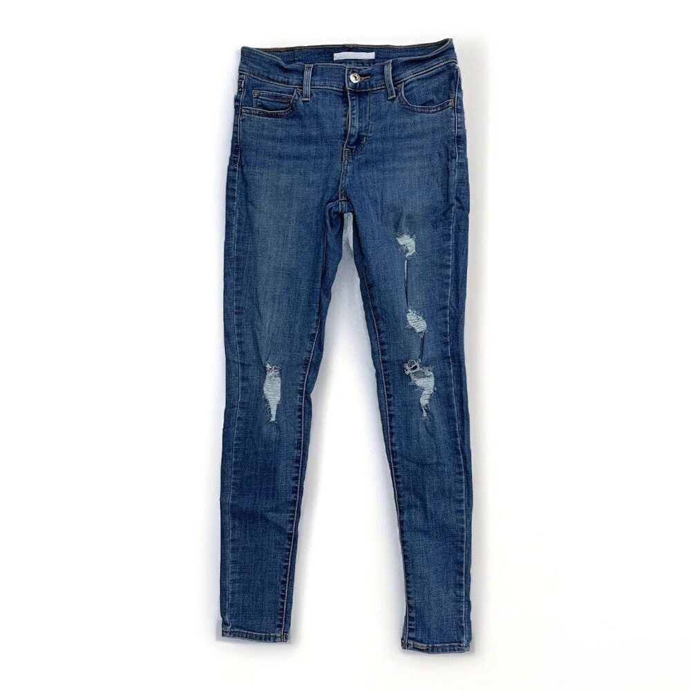 Levis 710 Super Skinny Mid Rise Distressed Jeans Stretch Sz W26 L28 Blue Grunge